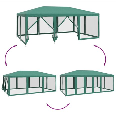 Partytent met 10 mesh zijwanden 6x4 m HDPE groen