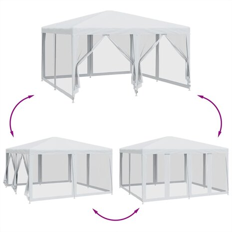 Partytent met 8 mesh zijwanden 4x4 m HDPE wit