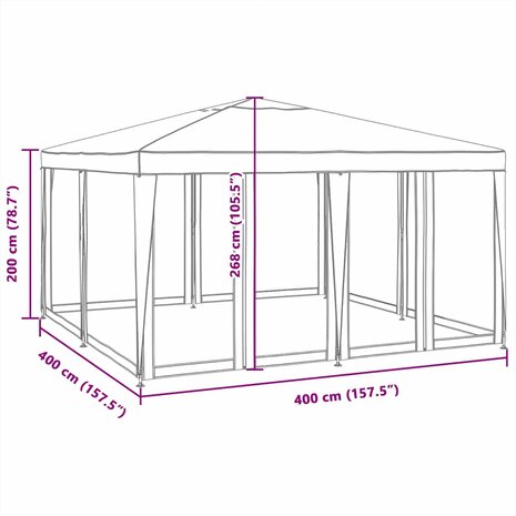 Partytent met 8 mesh zijwanden 4x4 m HDPE wit