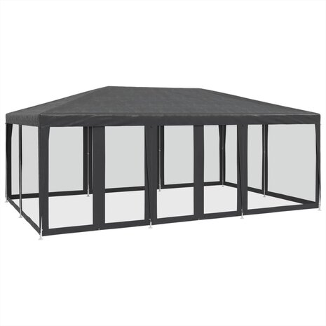 Partytent met 10 mesh zijwanden 6x4 m HDPE antracietkleurig