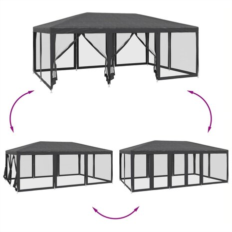 Partytent met 10 mesh zijwanden 6x4 m HDPE antracietkleurig