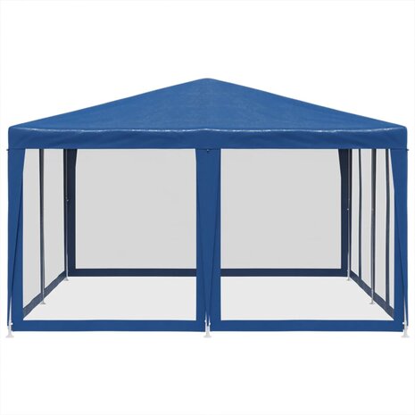 Partytent met 8 mesh zijwanden 4x4 m HDPE blauw