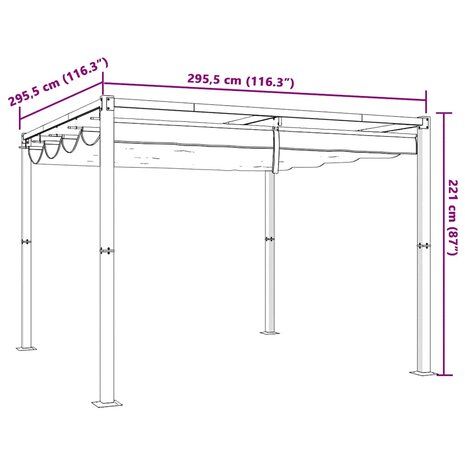 Prieel met uittrekbaar dak 3x3 m staal crèmekleurig