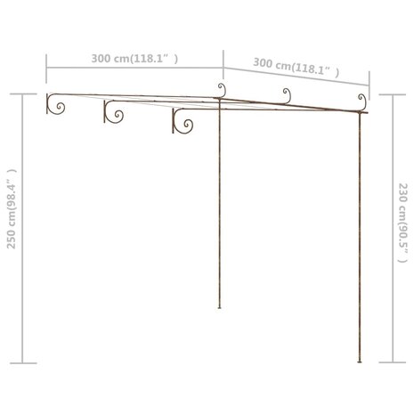 Tuinpergola 3x3x2,5 m ijzer antiekbruin