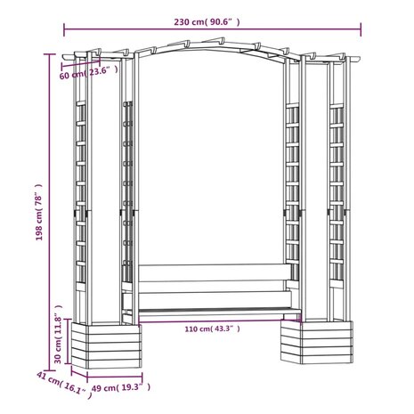Pergola met bank en plantenbakken geïmpregneerd grenenhout