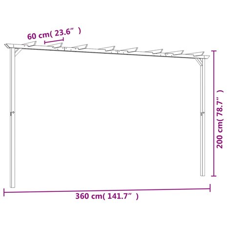 Pergola 360x200x60 cm geïmpregneerd grenenhout