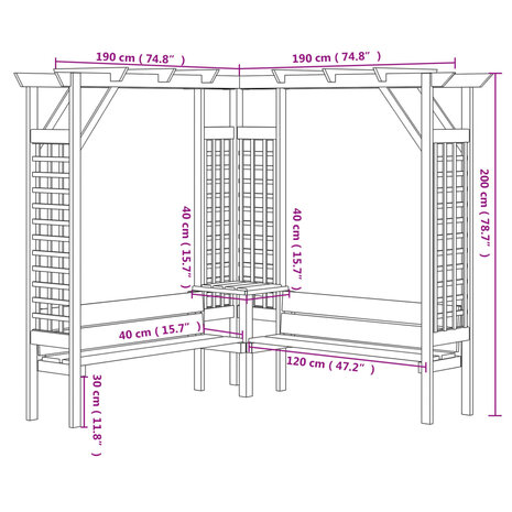 Hoekpergola met bank geïmpregneerd grenenhout