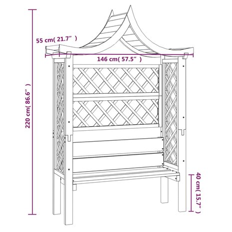 Pergola met dak en bank geïmpregneerd grenenhout