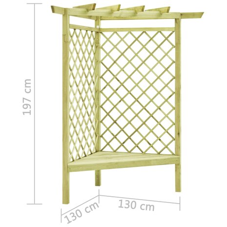 Hoekpergola met zitting 130x130x197 cm geïmpregneerd grenenhout