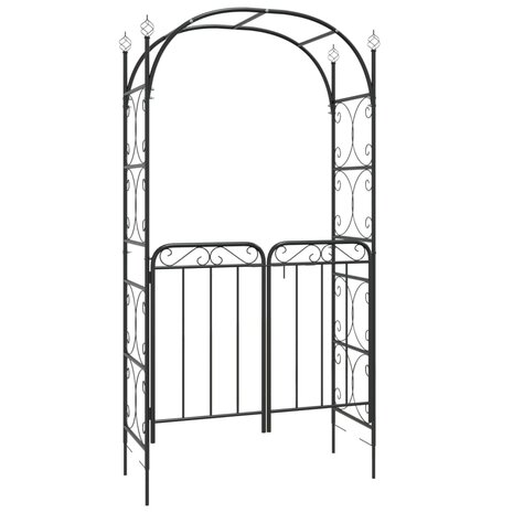 Tuinboog met poort 108x45x235 cm staal zwart