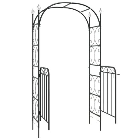 Tuinboog met poort 108x45x235 cm staal zwart