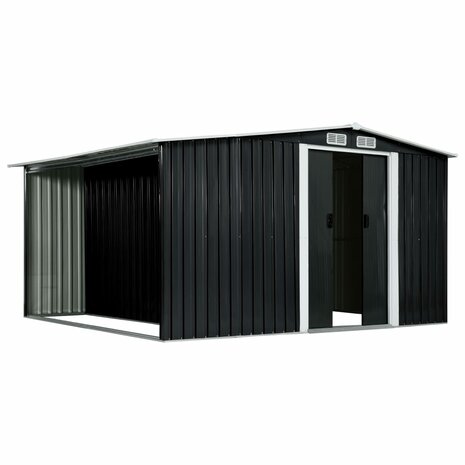Tuinschuur met schuifdeuren 329,5x312x178 cm staal antraciet