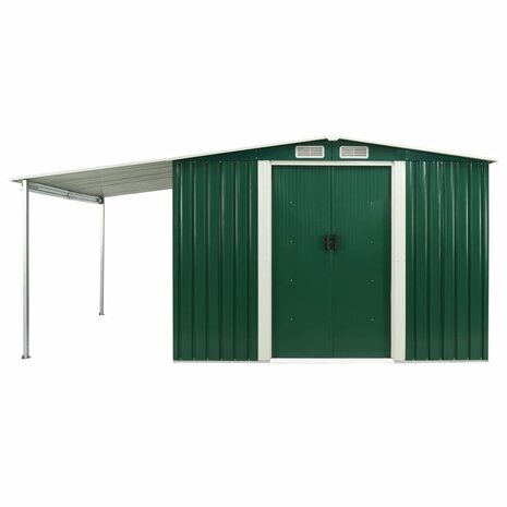 Tuinschuur met schuifdeuren 386x259x178 cm staal groen