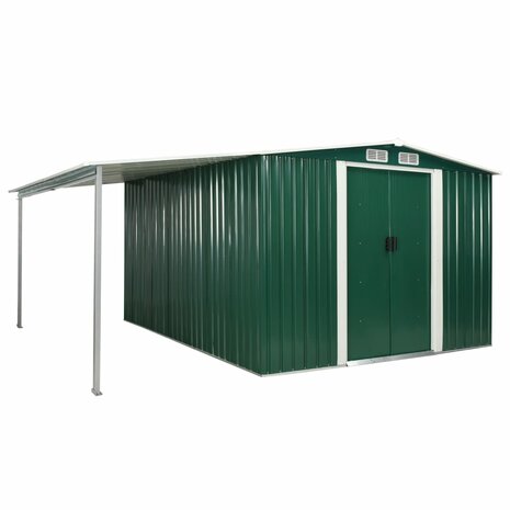 Tuinschuur met schuifdeuren 386x312x178 cm staal groen