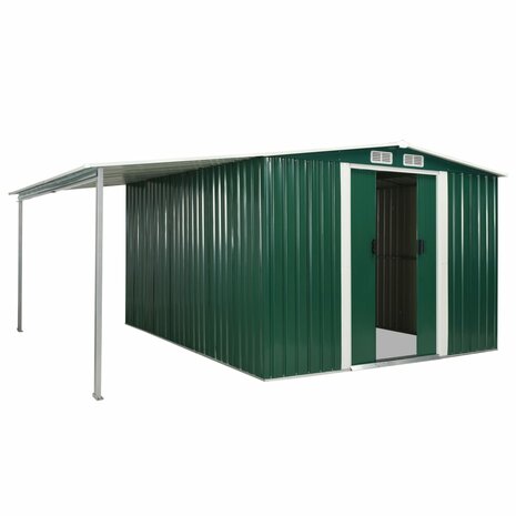 Tuinschuur met schuifdeuren 386x312x178 cm staal groen