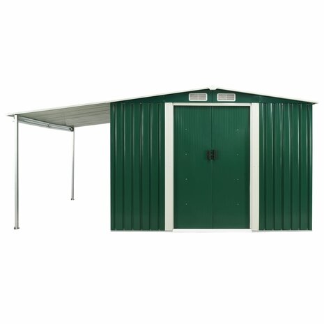 Tuinschuur met schuifdeuren 386x312x178 cm staal groen