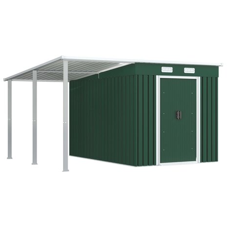 Tuinschuur met verlengd dak 336x270x181 cm staal groen