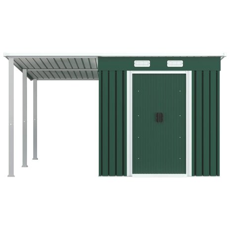 Tuinschuur met verlengd dak 336x270x181 cm staal groen