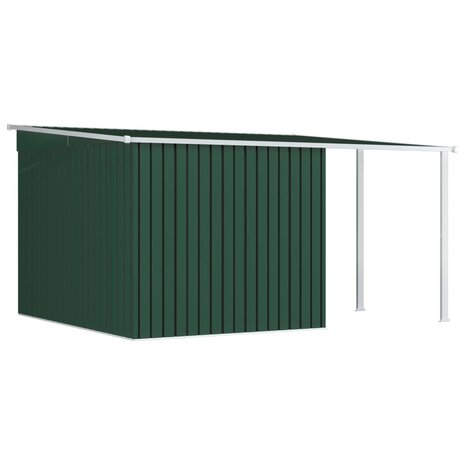 Tuinschuur met verlengd dak 336x270x181 cm staal groen