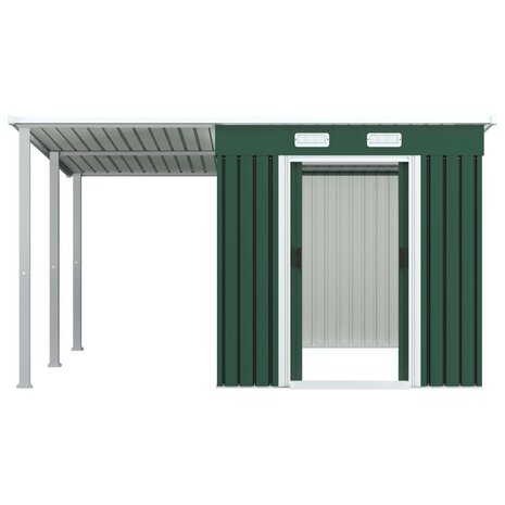 Tuinschuur met verlengd dak 336x270x181 cm staal groen