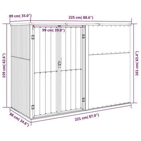 Tuinschuur 225x89x161 cm gegalvaniseerd staal groen