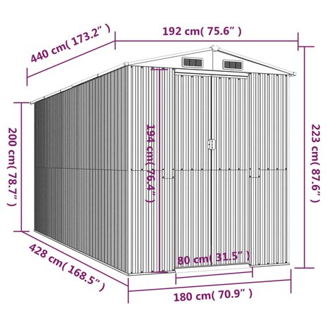 Tuinschuur 192x440x223 cm gegalvaniseerd staal antracietkleurig