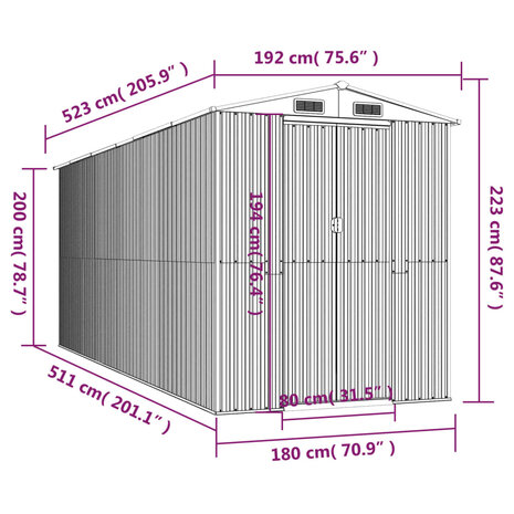 Tuinschuur 192x523x223 cm gegalvaniseerd staal antracietkleurig