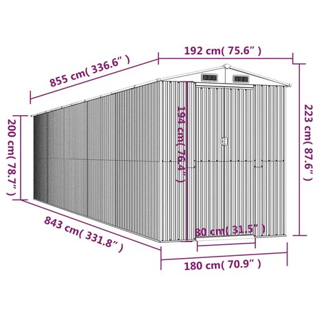 Tuinschuur 192x855x223 cm gegalvaniseerd staal groen