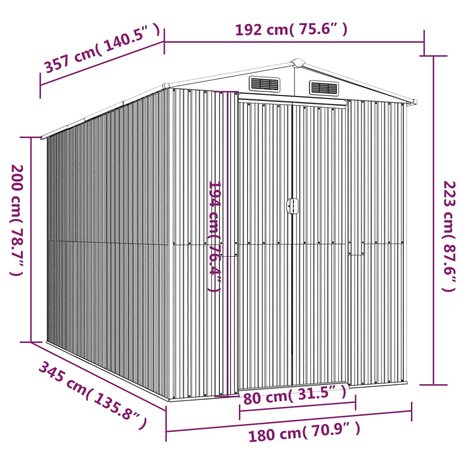 Tuinschuur 192x357x223 cm gegalvaniseerd staal lichtbruin