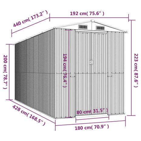 Tuinschuur 192x440x223 cm gegalvaniseerd staal lichtbruin