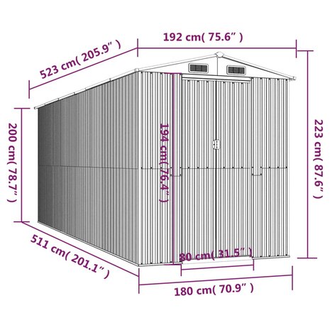 Tuinschuur 192x523x223 cm gegalvaniseerd staal lichtbruin