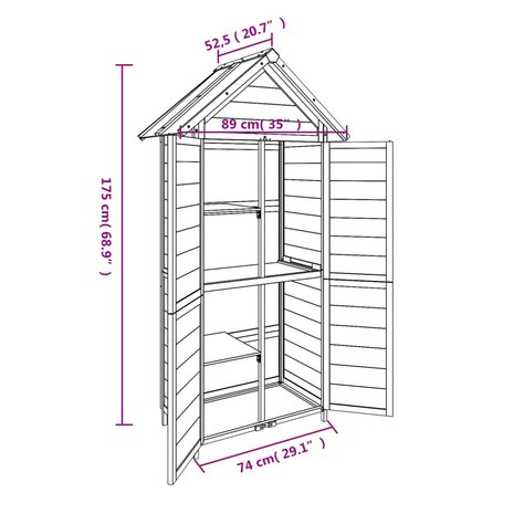 Tuinschuur 89x52,5x175 cm massief grenenhout bruin