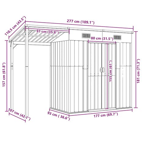 Tuinschuur met verlengd dak 277x110,5x181 cm staal antraciet