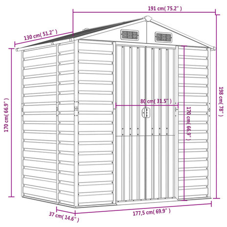 Tuinschuur 191x130x198 cm gegalvaniseerd staal bruin