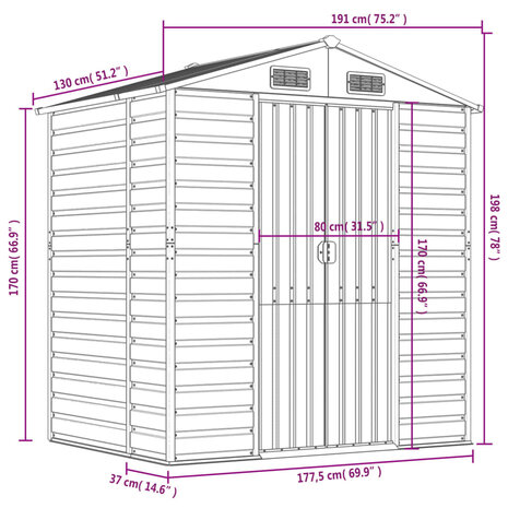 Tuinschuur 191x130x198 cm gegalvaniseerd staal lichtbruin