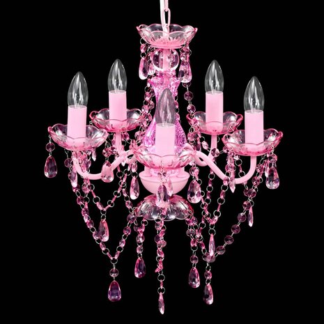 Kristallen licht met 5 gloeilampen rosa