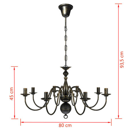 Kroonluchter zwart metaal 8 x E14 lampen