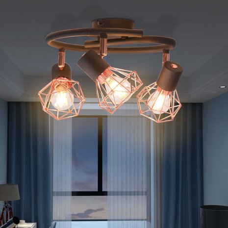 Plafondlamp met 3 spotlights E14 zwart en koperkleurig