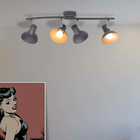 Plafondlamp voor 4 peertjes E27 zwart en goud
