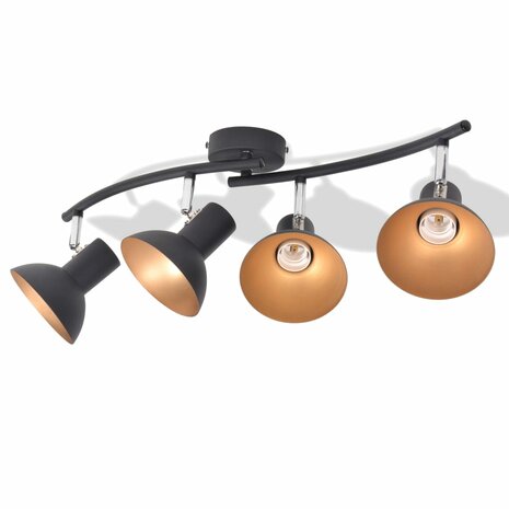 Plafondlamp voor 4 peertjes E27 zwart en goud
