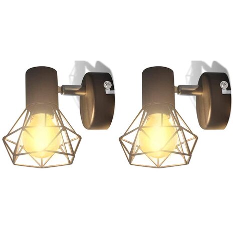 Wandlampen 2 st met LED industriële stijl zwart