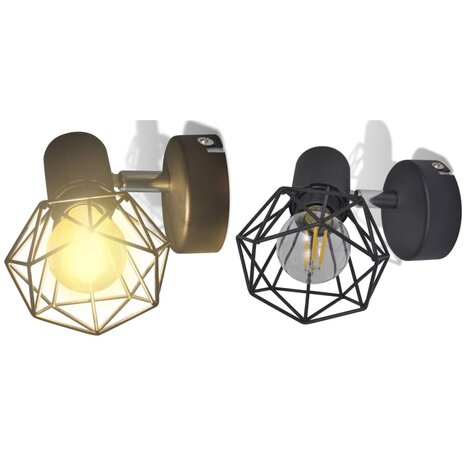 Wandlampen 2 st met LED industriële stijl zwart