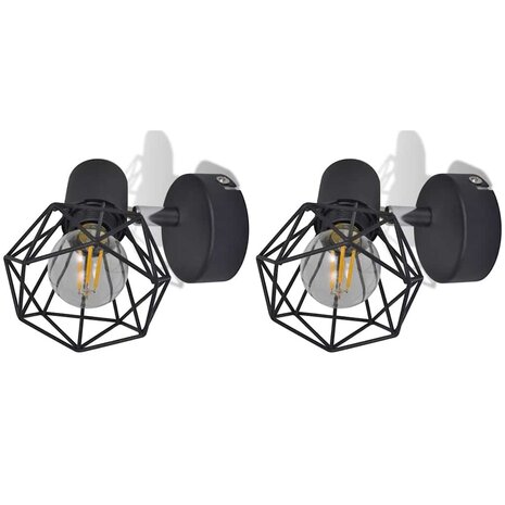 Wandlampen 2 st met LED industriële stijl zwart