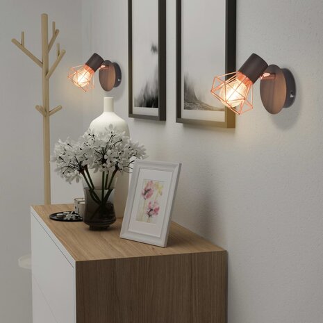 Wandlamp E14 zwart en koper 2 st