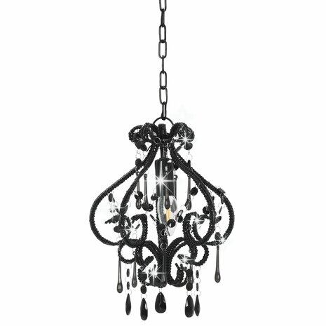 Plafondlamp met kralen rond E14 zwart