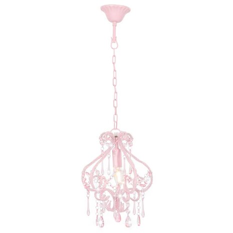 Plafondlamp met kralen rond E14 roze