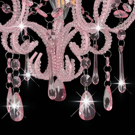 Plafondlamp met kralen rond E14 roze
