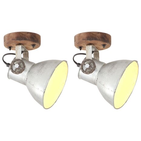 Wand-/plafondlampen industrieel 2 st E27 20x25 cm zilverkleurig