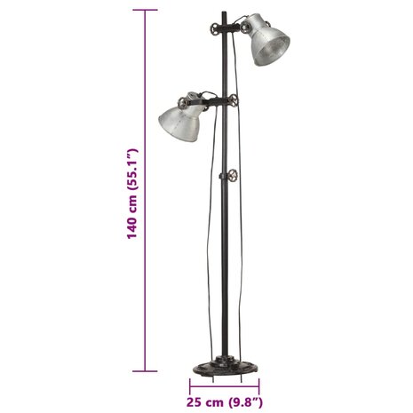 Vloerlamp met 2 lampenkappen E27 gietijzer zilverkleurig
