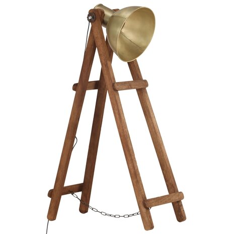Vloerlamp E27 massief mangohout messingkleurig